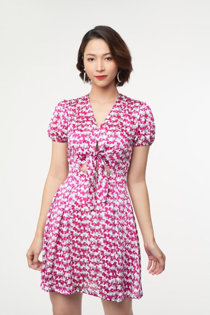 Đầm Nữ hoạ thiết thắt nơ eo N&M 2101038