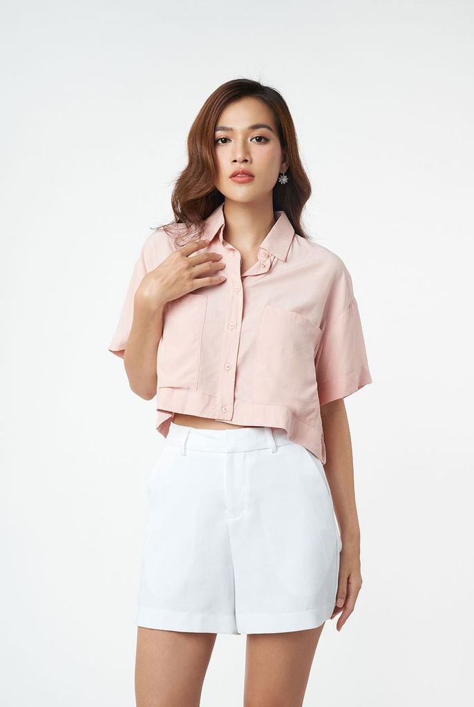 Áo Sơ Mi Nữ Croptop Tay Ngắn Vải Modal N&M 2104117
