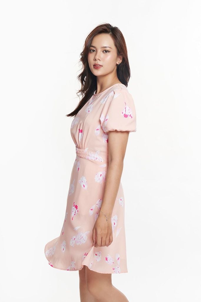 Đầm Nữ Họa Tiết Hoa Dáng Xòe Chữ A Eo Thun Co Giãn N&M 2308011