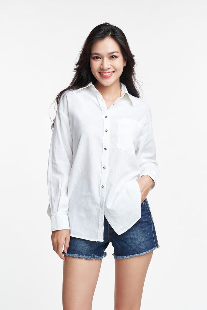 Áo sơ mi Nữ oversize cotton linen NINOMAXX 2210007