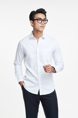 Áo sơ mi nam lux vải sợi cafe trắng