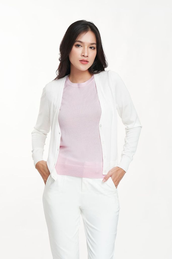 Áo dệt cardigan Basic Nữ cổ tim N&M 2304011