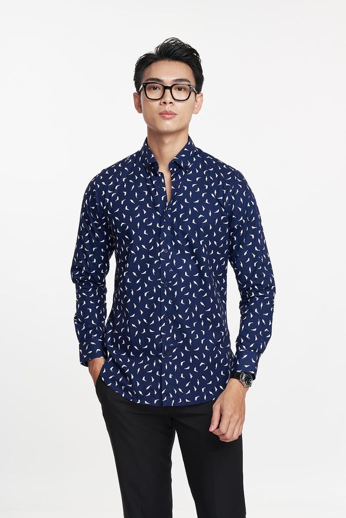 Áo Sơ Mi In Họa Tiết Nam Cotton Tay Dài N&M 1910182