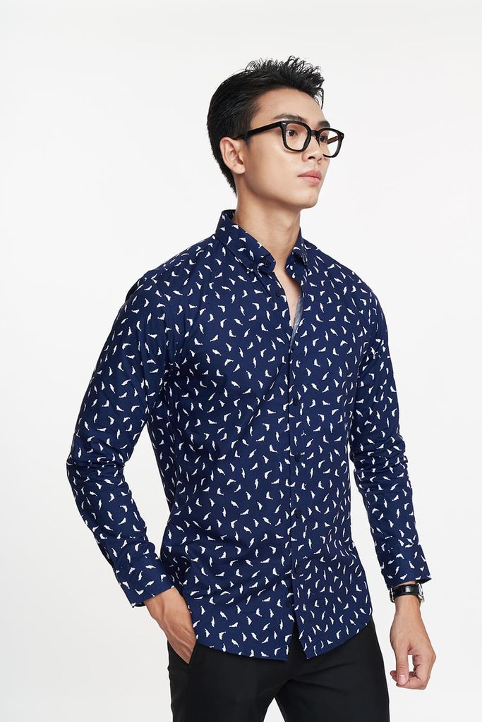 Áo Sơ Mi In Họa Tiết Nam Cotton Tay Dài N&M 1910182