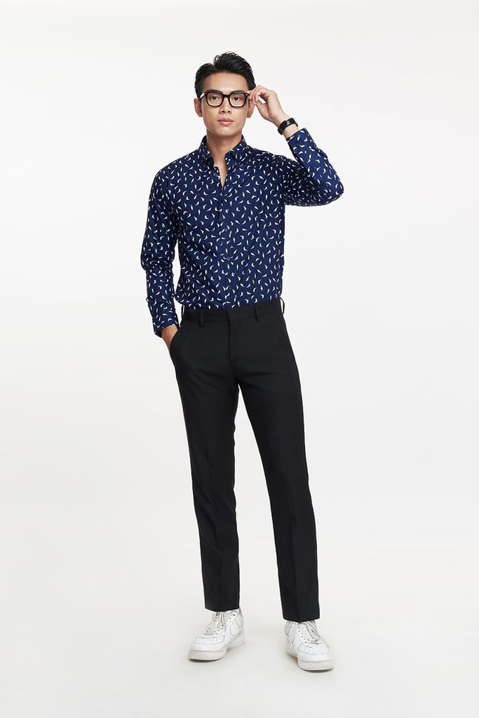 Áo Sơ Mi In Họa Tiết Nam Cotton Tay Dài N&M 1910182