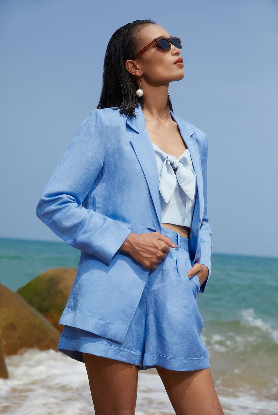 Áo khoác blazer Linen thời trang Nữ N&M 2103007