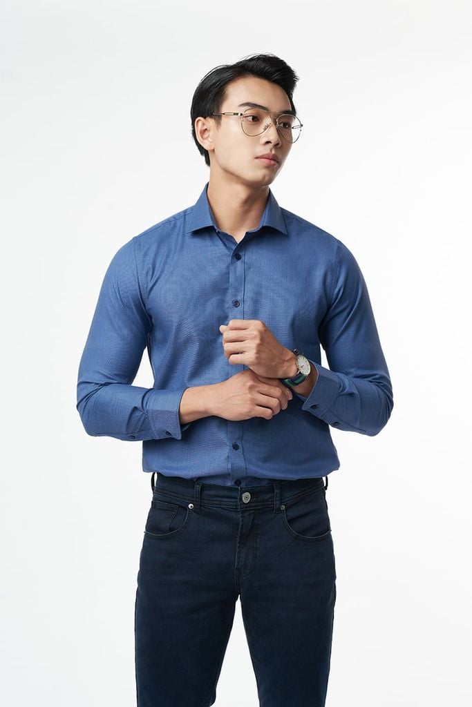 Áo sơ mi sọc Nam melange cotton N&M 2110016
