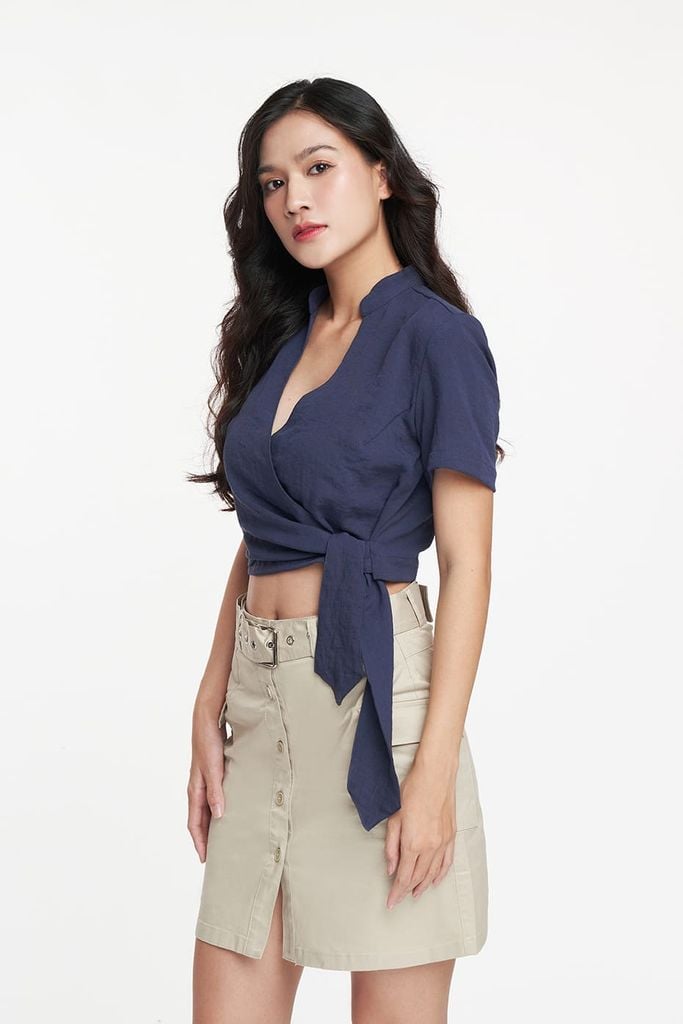 Áo croptop linen Nữ tay ngắn N&M 2104070