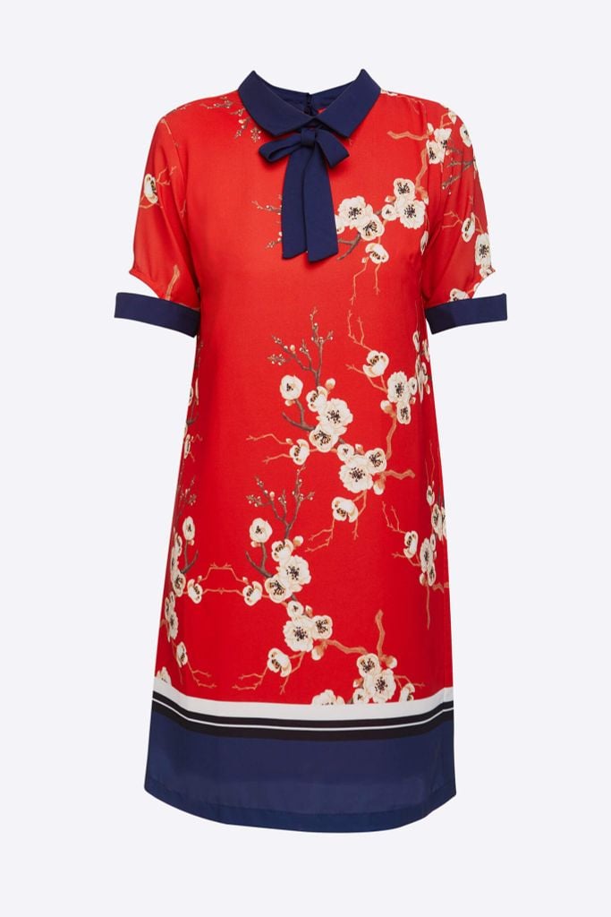 Đầm Đỏ Hoạ Tiết Hoa Nữ Tay Lửng N&M 1908045