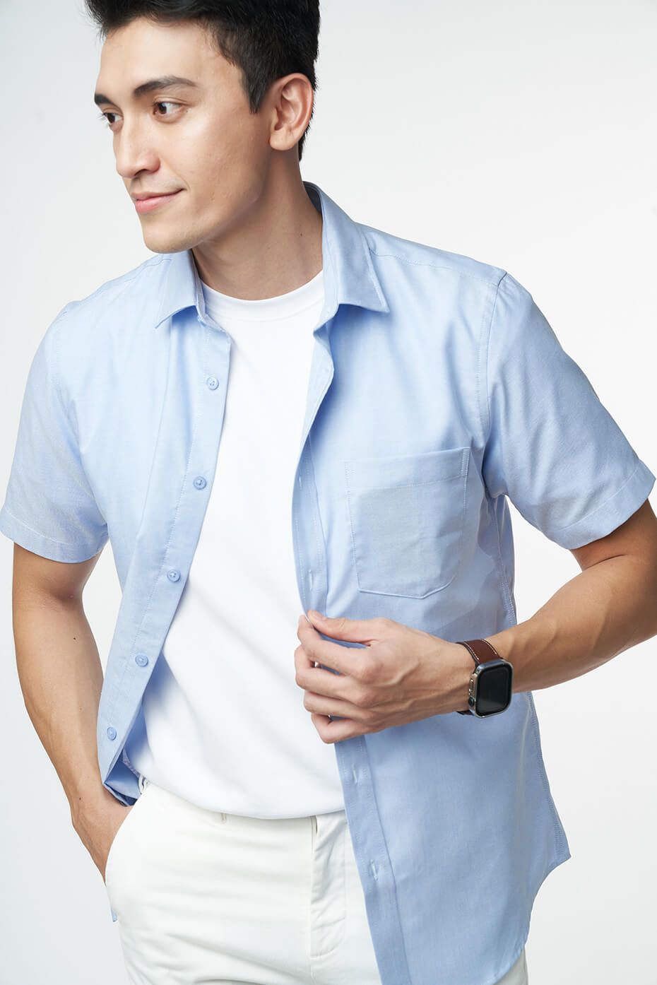 Áo sơ mi Oxford dáng ôm vừa  Màu xanh dương đậmCây cọ  Men  HM