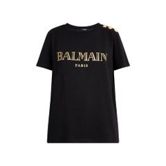 COTTON T-SHIRT WITH BALMAIN LOGO PRINT