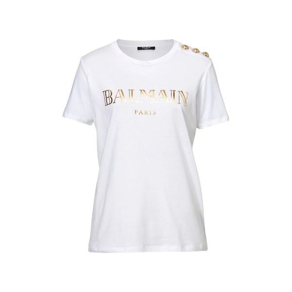 COTTON T-SHIRT WITH BALMAIN LOGO PRINT
