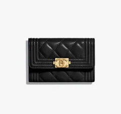 BOY CHANEL FLAP CARD HOLDER BLACK