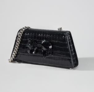 BLACK CROC BOW MINI SHOULDER BAG