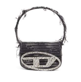 CANVAS SHOULDER BAG WITH CRYSTALS