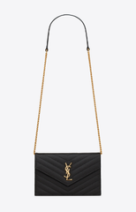 CASSANDRE SAINT LAURENT MATELASSÉ ENVELOPE CHAIN WALLET IN GRAIN DE POUDRE EMBOSSED LEATHER 19