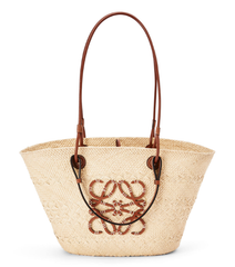 ANAGRAM BASKET BAG IN IRACA PALM AND CALFSKIN