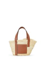BASKET BAG IN PALM LEAF AND CALFSKIN