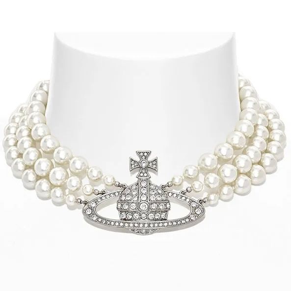 Vivienne Westwood Three Row Pearl Bas Relief Choker