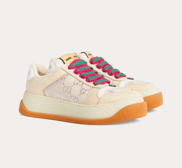Gucci Screener GG Lamé Canvas White / Beige Low Top Sneakers