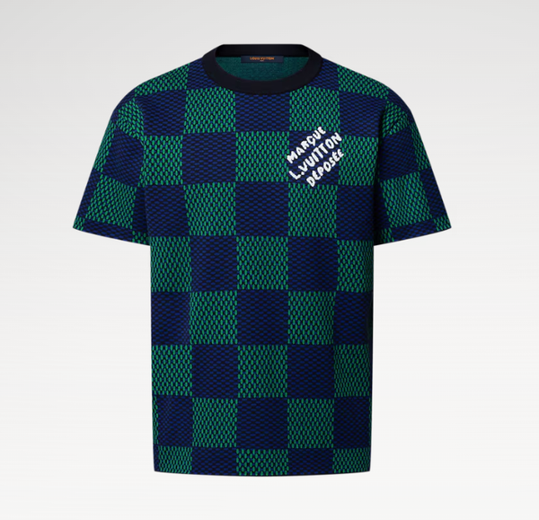 Jacquard Damier Short-Sleeved Cotton Crewneck