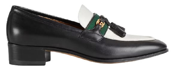 Giày Gucci Loafer With Web And Interlocking G White And Black Leather ‎674662-1W6B0-1170