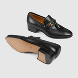 Giày Gucci Loafer With Web And Interlocking G Black 624316-1W610-1066