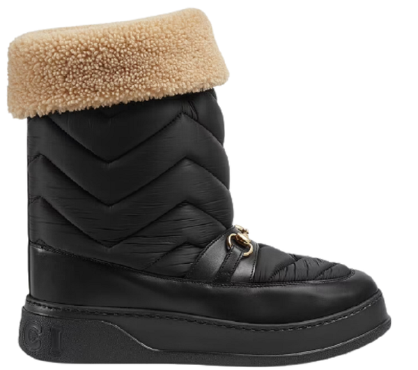 Giày Gucci Chevron Boot With Horsebit Black Leather Trim 673124-UFR20-1061