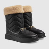 Giày Gucci Chevron Boot With Horsebit Black Leather Trim 673124-UFR20-1061