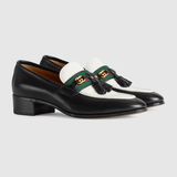 Giày Gucci Loafer With Web And Interlocking G White And Black Leather ‎674662-1W6B0-1170