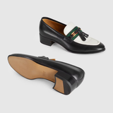 Giày Gucci Loafer With Web And Interlocking G White And Black Leather ‎674662-1W6B0-1170