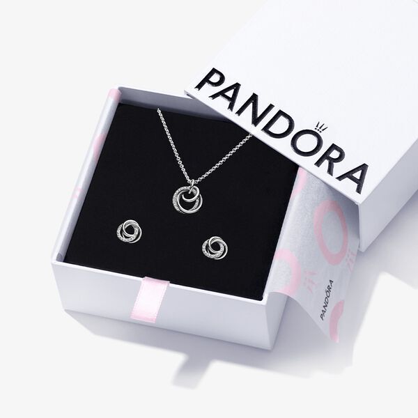 Bộ set 2 món quà tặng người yêu gồm hoa tai & dây chuyền (kèm mặt dây chuyền) Pandora Timeless đính đá CZ