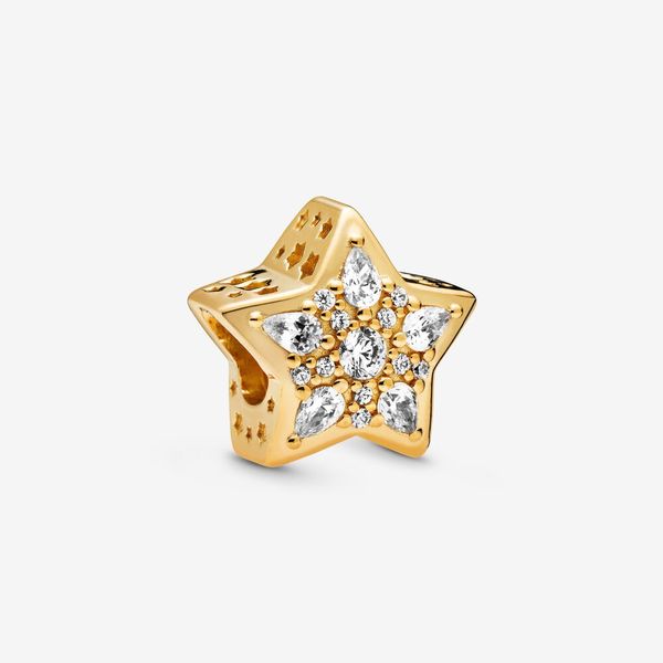 Charm mạ vàng 14K Pandora Moments hình ngôi sao đính đá Cubic Zirconia trong suốt