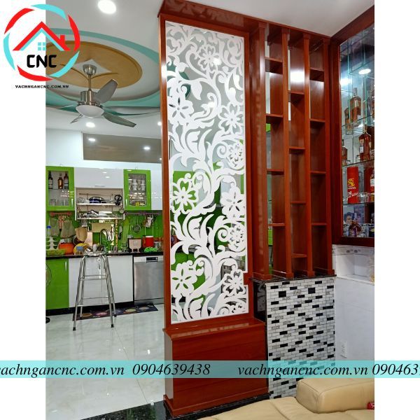Vách Ngăn Kết Hợp Lam Gỗ Phòng Khách -BK98