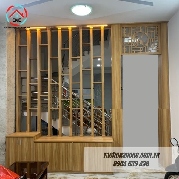 Vách lam gỗ cầu thang phòng khách -LG83