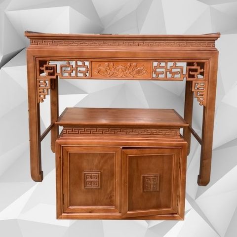  Bàn thờ kèm tủ gỗ sồi 154cm mẫu sen - BTGT009 