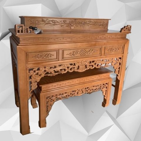  Bàn thờ 2 tầng gỗ sồi chạm chiện-BTGT022 