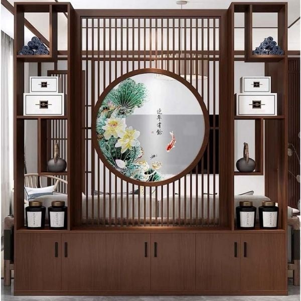 Vách ngăn phòng khách kết hợp tủ kệ đẹp -BK189