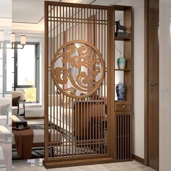 Vách ngăn tủ kệ gỗ trang trí phòng khách đẹp -BK191