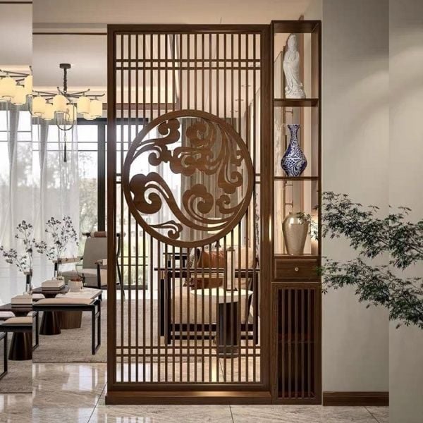 Vách ngăn tủ kệ gỗ trang trí phòng khách đẹp -BK191