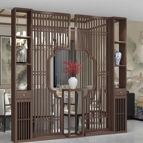 Vách ngăn tủ tivi trang trí phòng khách gỗ -BK194