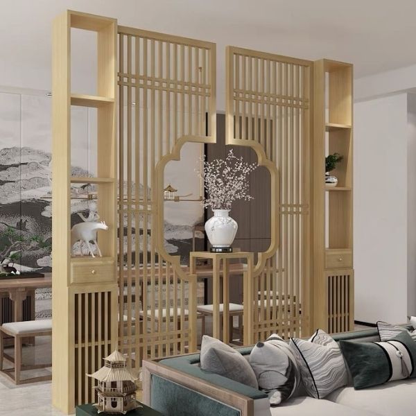 Vách ngăn tủ tivi trang trí phòng khách gỗ -BK194