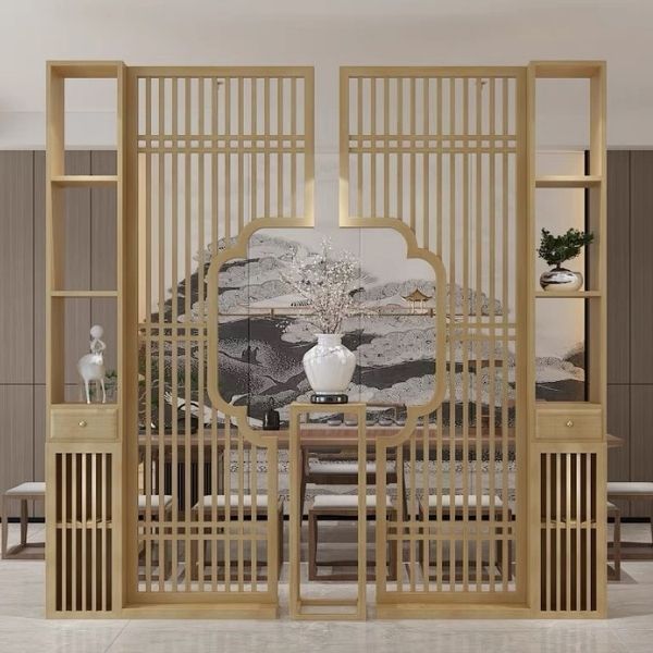 Vách ngăn tủ tivi trang trí phòng khách gỗ -BK194