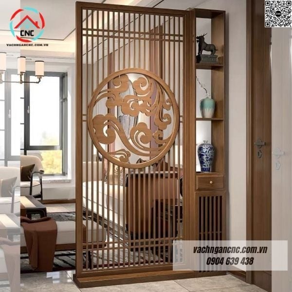 Vách ngăn tủ kệ gỗ trang trí phòng khách đẹp -BK191
