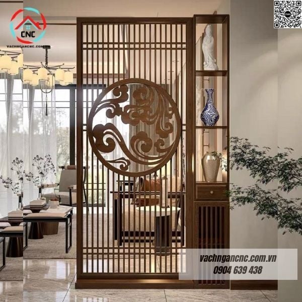 Vách ngăn tủ kệ gỗ trang trí phòng khách đẹp -BK191