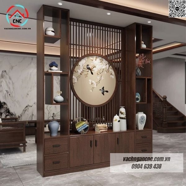 Vách ngăn phòng khách kết hợp tủ kệ đẹp -BK189