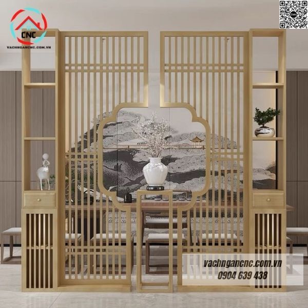 Vách ngăn tủ tivi trang trí phòng khách gỗ -BK194