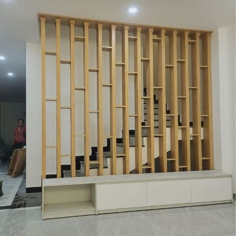  Vách lam gỗ cầu thang phòng khách -LG122 