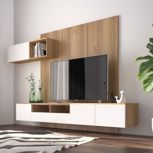 Kệ gỗ tivi phòng khách treo tường hiện đại