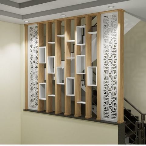  Vách ngăn cầu thang hoa văn sơn trắng 